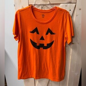 Celebrate It Orange Halloween Pumpkin Face Short Sleeve Tee
